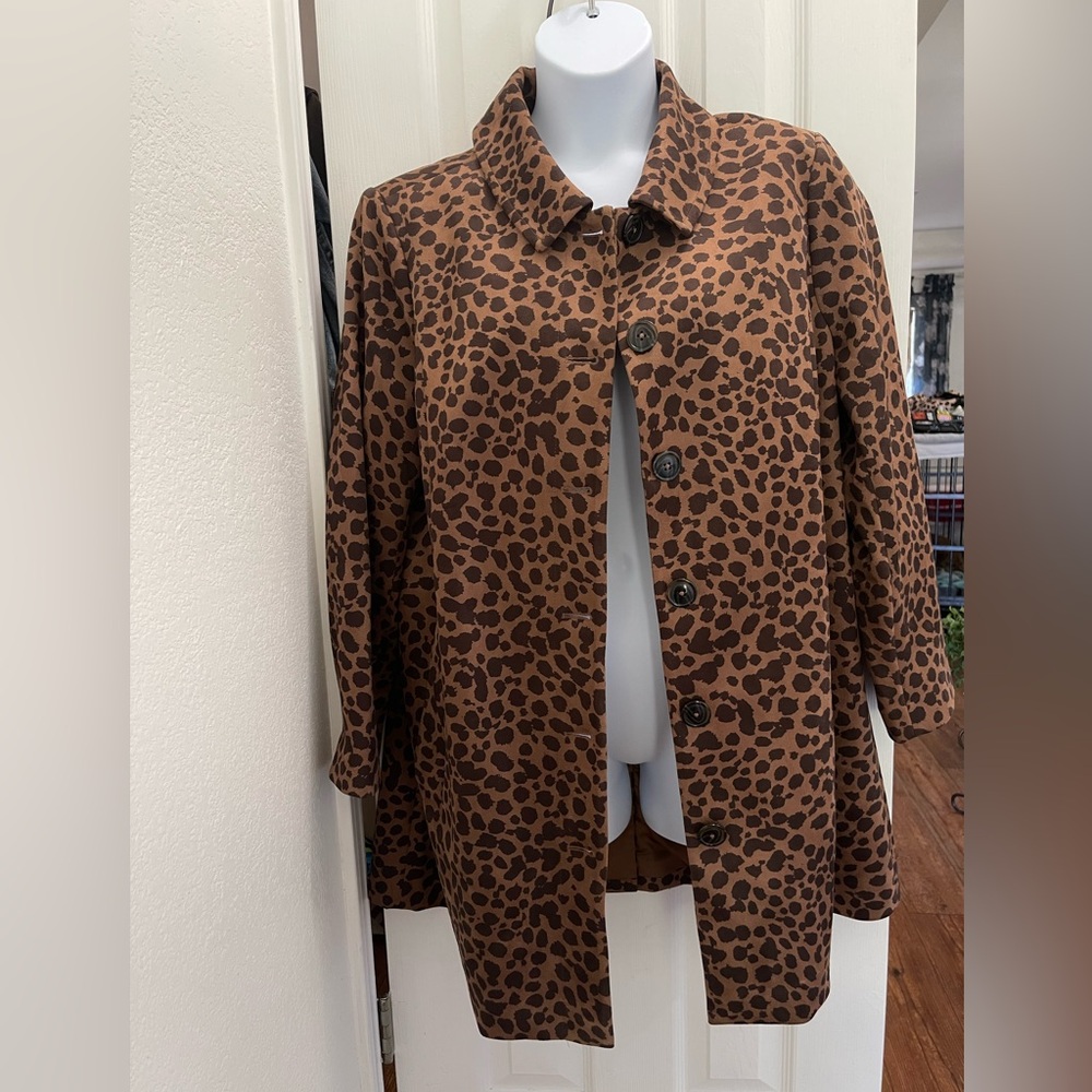 Isaac Mizrahi Live Leopard Print Brown Women's Coat